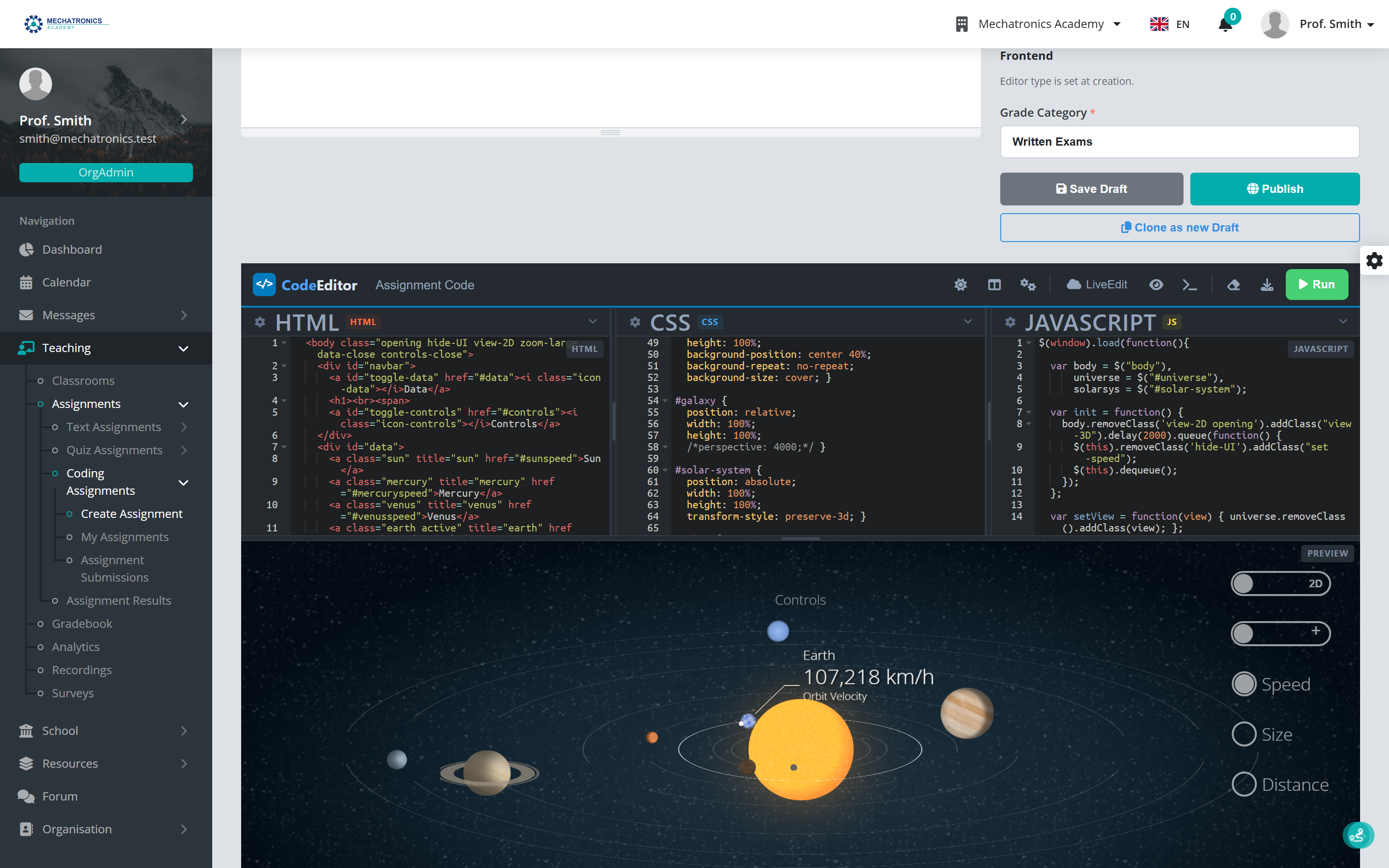 Code that runs in the lesson